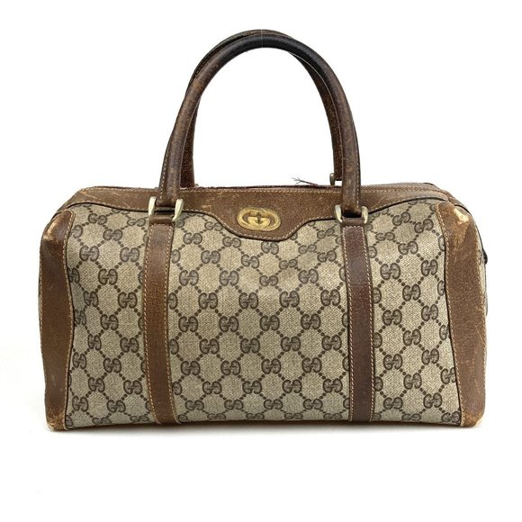 569120F V Gucci Boston Bag Mini Brown PVC - Picture 1 of 12
